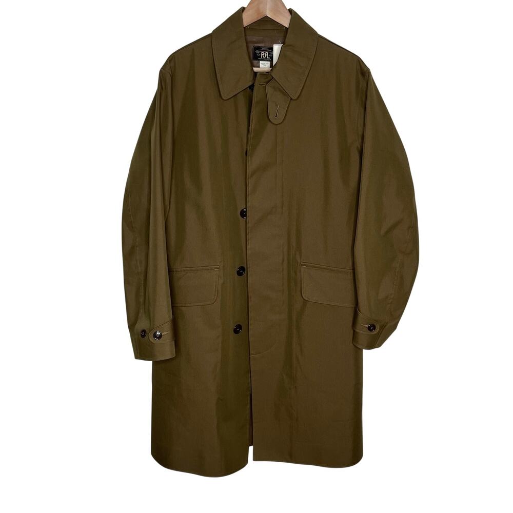 RRL Ralph Lauren Raincoat Trench Coat Mens M Olive Waterproof Mac Coat NWT